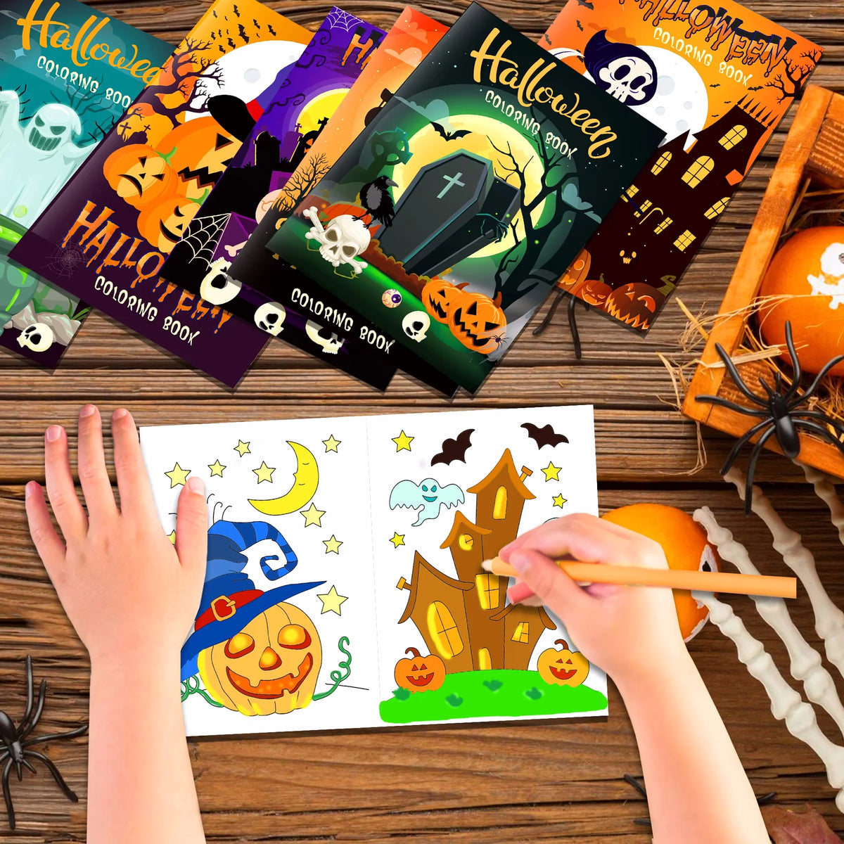 KiddoKrafty 9pcs Kids Halloween Coloring Book