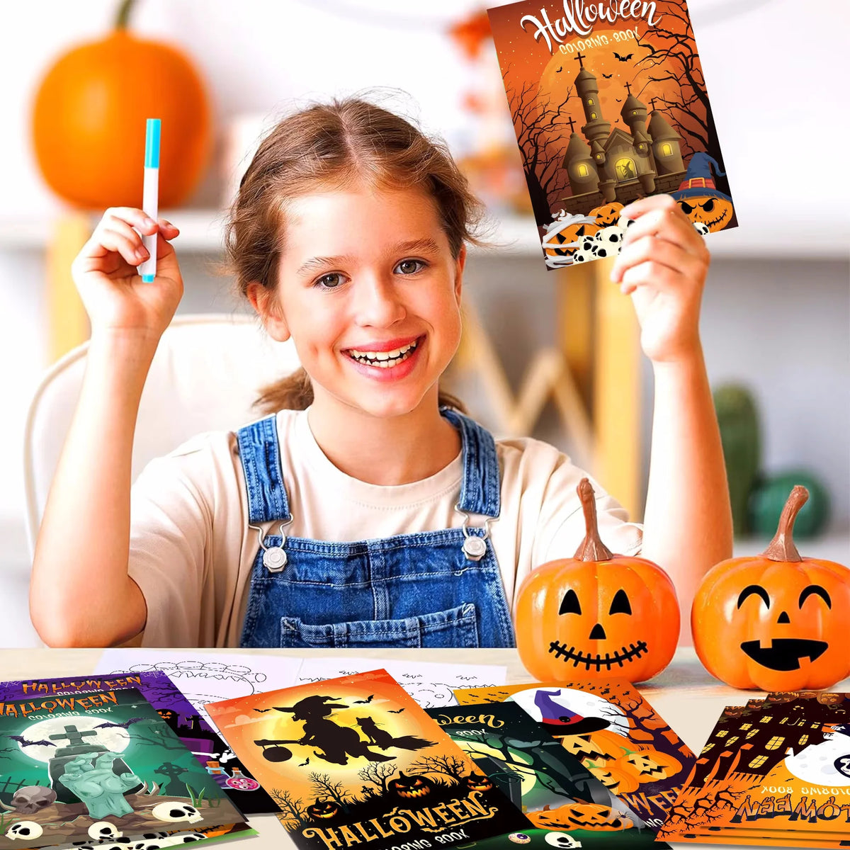 KiddoKrafty 9pcs Kids Halloween Coloring Book